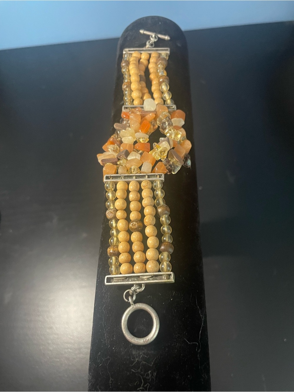 Beaded Multi-Row Orange and Tan Bracelet